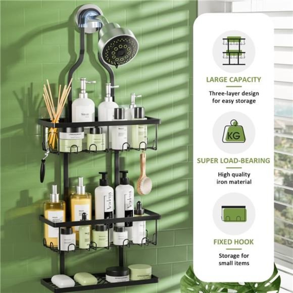 ShowerCaddy Hanging,Bathroom ShowerOrganizer Hanging,Rustproof Black ShowerCaddy - Picture 7 of 7